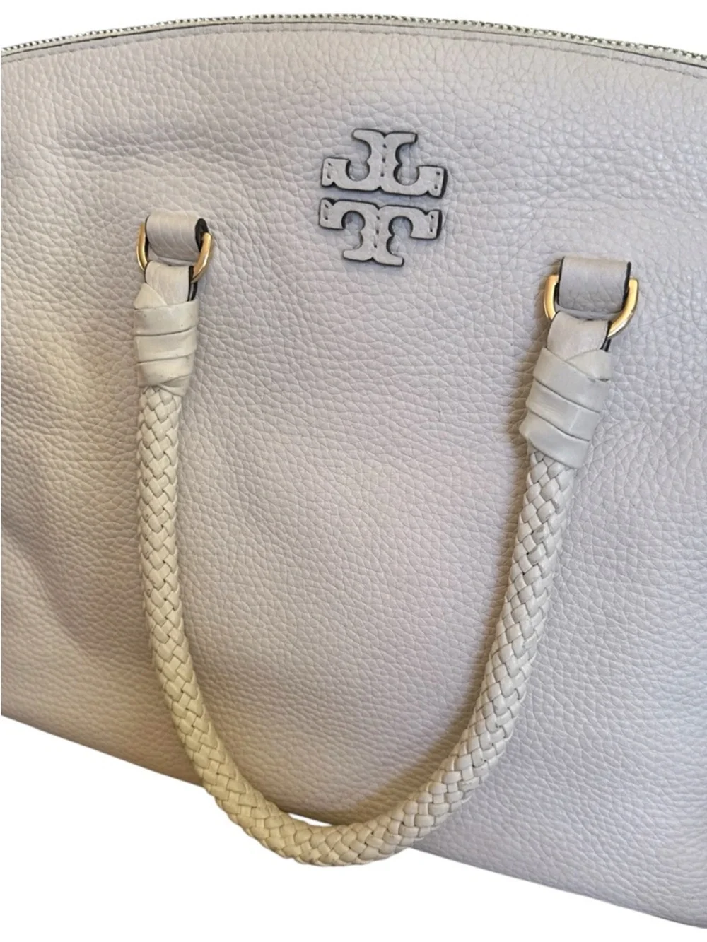 Tory Burch Pebbled Leather Ivory Satchel Tote Crossbody Bag w Dust Bag